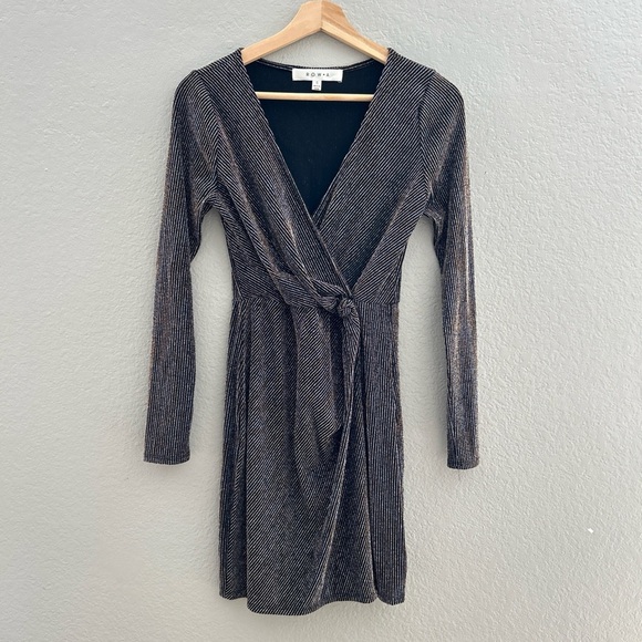 Row A Dress Women Small Gold Silver Cocktail Long Sleeve Nylon Lurex Black - Picture 7 of 7